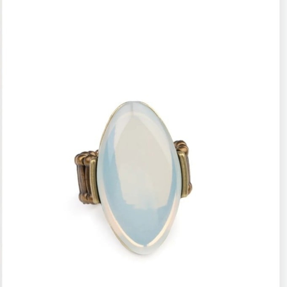 Elegant Blue Oval Ring Opal Odyssey  Brass White Iridescent Stone Ring Fashion